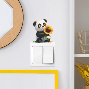 Sticker mural panda mignon avec tournesol pour interrupteur de chambre et de salon décoratif