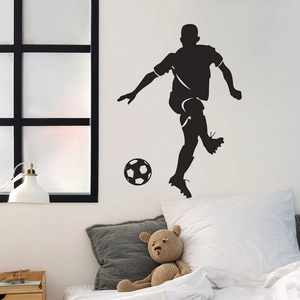 Dynamic black football player silhouette wall sticker for bedroom and sports room decor