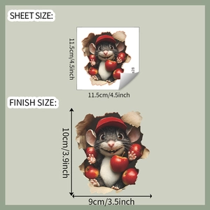 Detail showing 3D cartoon mouse wall sticker sheet size and finished display dimensions