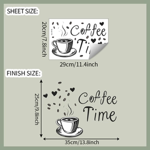 Detail showing wall sticker sheet size and finished coffee cup decal layout design