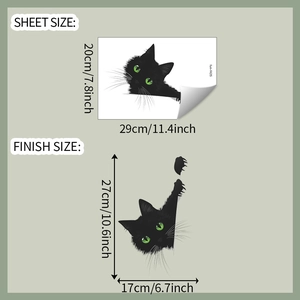 Peeking black cat wall decal dimensions sheet 20x29cm and finish size 27x17cm guide