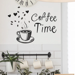 Coffee Time Wall Sticker PVC Removable Decal Coffee Cup Beans Pattern For Kitchen Restaurant Cafe Home Wall Decor Black