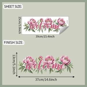 Guide des dimensions du sticker mural floral welcome montrant les tailles finales