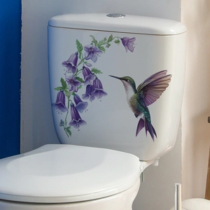 Purple morning glory and hummingbird wall sticker for home and bathroom decoration