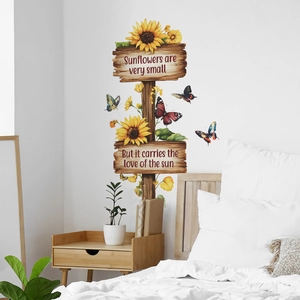 Sunflower and butterfly motivational wooden board wall decal set for home bedroom decoration
