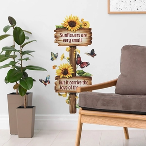 Inspirational sunflower and butterfly wall decal set with wooden signpost design