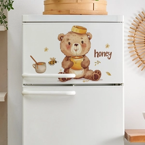 Cute brown bear and honey bee wall sticker for kitchen and refrigerator decoration