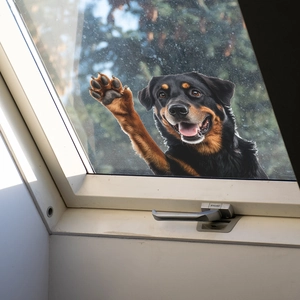 Smiling Rottweiler puppy waving window sticker decor for car sunroof or home glass