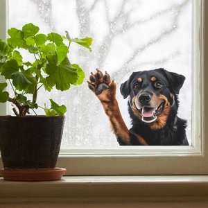 3D realistic Rottweiler puppy dog window sticker waving hello for home glass decoration