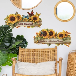 Creative sunflower wall stickers with butterflies and inspirational slogans for home decor