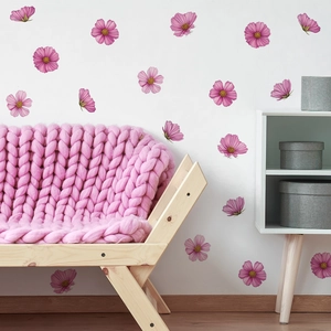 Stickers muraux fleurs de cosmos roses pour déco salon avec adhésifs floraux DIY