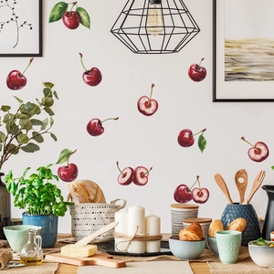 Realistic Red Cherry Wall Stickers PVC Waterproof Fridge Decals For Kitchen Dining Room Background Home Beautification Decor