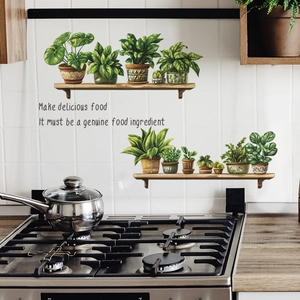 Potted green plants wall stickers with motivational quotes for kitchen decoration