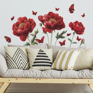 Peony Flower Butterfly Wall Sticker Self Adhesive Floral Decal For Living Room Bedroom Entrance Background Home Decor