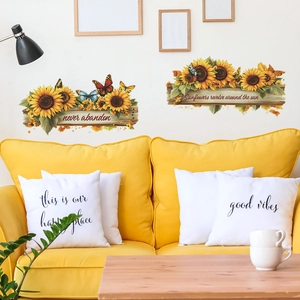 Creative sunflower wall stickers with English slogans and butterflies for home living room decor
