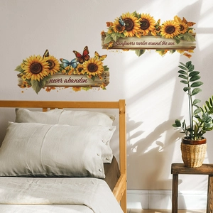 Sunflower wall decals with butterflies and inspirational quotes for bedroom home decor