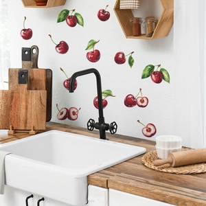 Realistic cherry wall stickers with glossy red finish for kitchen and dining decor