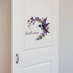 Purple flower and hummingbird wall sticker for bathroom door decoration