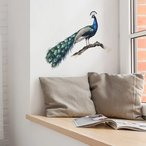 Elegant peacock wall sticker with vibrant watercolors for home living room decoration