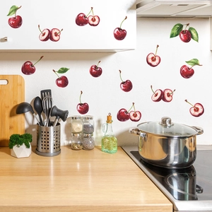 Vibrant red cherry PVC wall stickers for kitchen and dining room background decoration