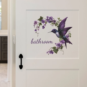 Purple Hummingbird Floral Bathroom Wall Sticker Removable PVC Door Decal Waterproof Washroom Home Decoration Art Mural Sign