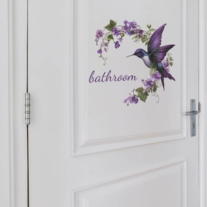 Floral purple morning glory and hummingbird wall sticker for bathroom door decoration
