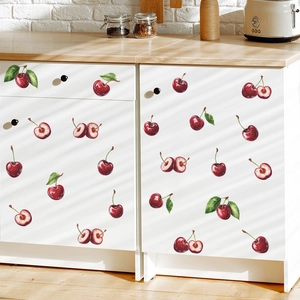 Realistic red cherry wall stickers for kitchen cabinets and refrigerator decoration