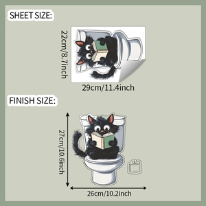 Cartoon black cat wall sticker sheet size and finish size dimensions for toilet decor