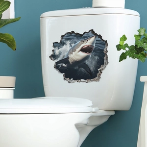 Adesivo murale 3D squalo bianco realistico per decorazione di WC o pareti del bagno
