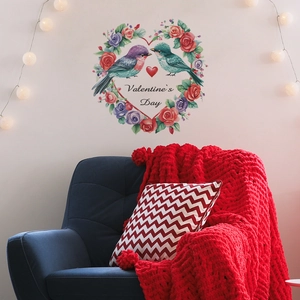 Valentine's Day Heart Rose Wreath Bird Wall Sticker Romantic PVC Home Decor Bedroom Living Room Background Wall Decal