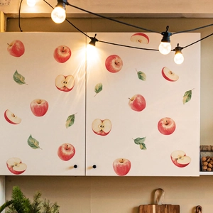 Stickers muraux pommes rouges avec tranches et feuilles pour déco de meubles cuisine