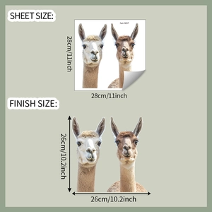 Detailed sheet size and finish size specifications for alpaca glass window stickers