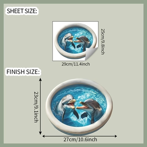 Detailed sheet size and finish size specifications for 3D dolphin wall sticker decals
