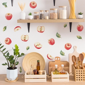 Stickers Muraux DIY Pomme Rouge pour Meuble de Cuisine Salle à Manger Amovibles en PVC Imperméables Décoration de Fond de Maison