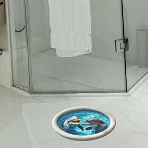 3D ocean dolphins bathroom wall sticker and waterproof floor decal for home decor