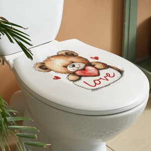 Adesivo per sedile del water con simpatico orso e cuore rosso per arredo bagno