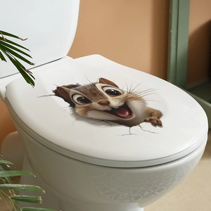 Creative 3D squirrel wall sticker with realistic crack effect for bathroom decoration