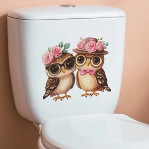 Cute cartoon owls toilet seat decal stickers for Valentine's Day bathroom decoration