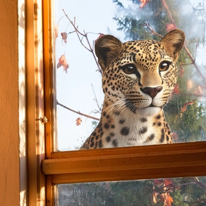Sticker de fenêtre tête de léopard 3D réaliste pour décoration avec détails d'animaux vifs