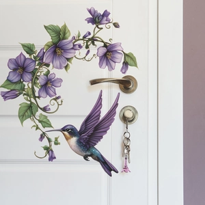 Creative hummingbird and floral wall sticker decoration for bathroom door background