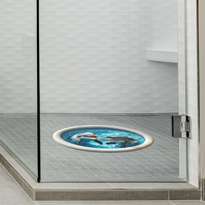 3D ocean dolphin wall sticker with two playful dolphins for bathroom floor decoration