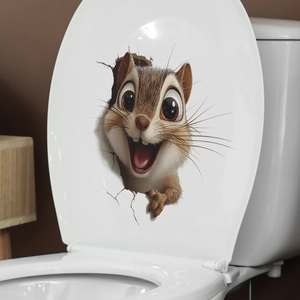 3D cartoon squirrel wall decal with funny eyes and realistic broken wall effect for bathroom
