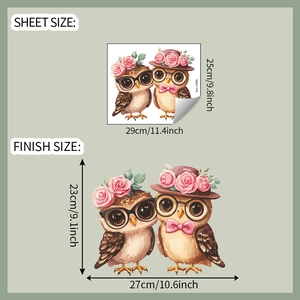 Detailed sheet and finish size display of cartoon owl bathroom toilet wall stickers
