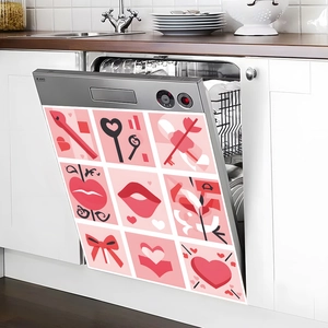 Adesivo magnetico decorativo con cuori rosa e labbra rosse per lavastoviglie da cucina