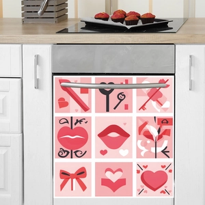 Adesivo magnetico per lavastoviglie a tema San Valentino con labbra rosse e fiocchi