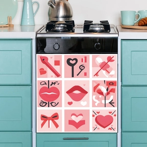 Adesivi rosa con cuori e fiocchi per decorazione creativa di forni e lavastoviglie