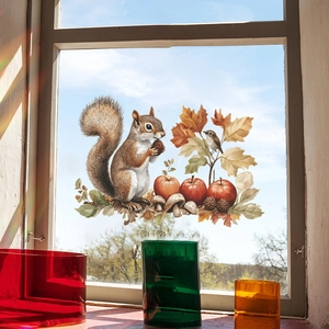 Autumn Squirrel Mushroom Maple Leaf Window Stickers Static Cling Glass Decals For Home Kitchen Fall Background Decoration
