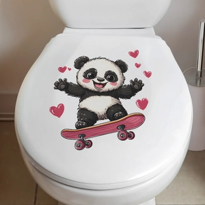 Cute panda on skateboard with red hearts bathroom toilet lid decal home decoration