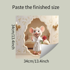 3D cartoon mouse with red rose wall sticker in 34x34cm size for kitchen home decor