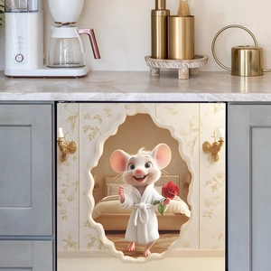3D cartoon mouse with red rose dishwasher sticker and kitchen decor magnet cover
